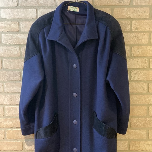 VTG Fashions by Jill 100% Pure Wool Full Length Coat - Navy w/ Suede Details - Picture 4 of 11